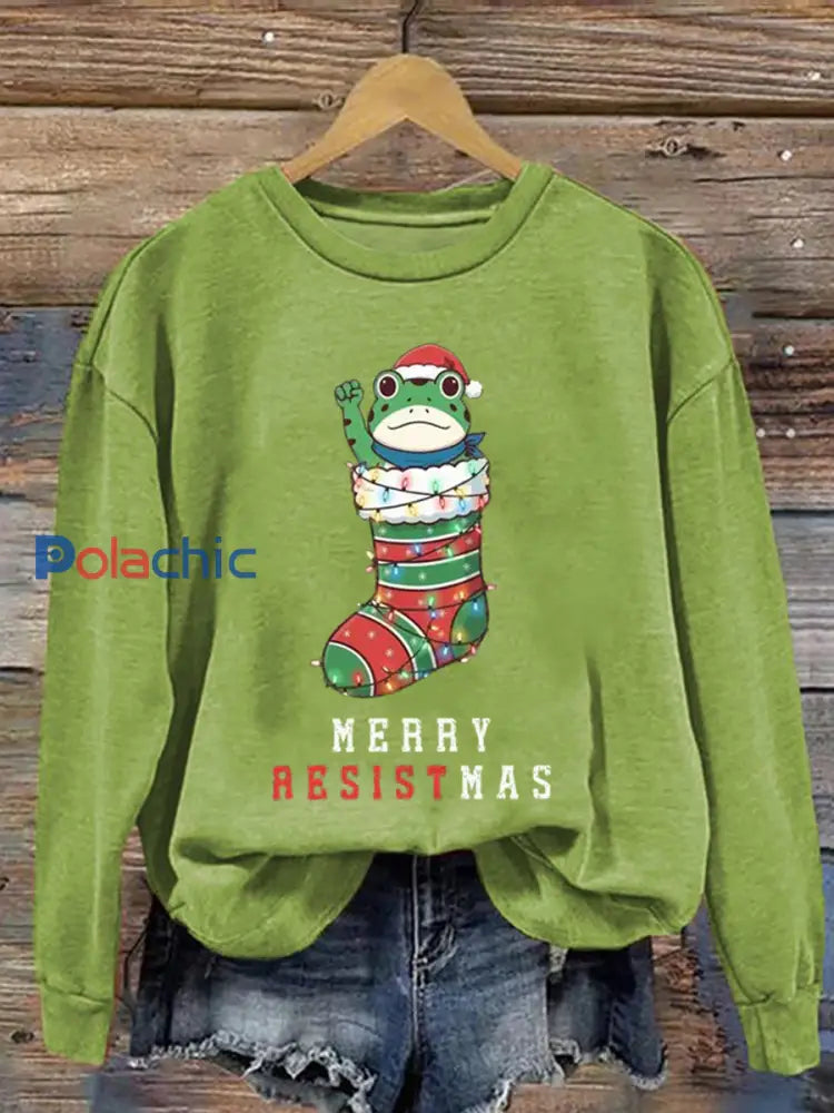 Sweat-shirt Merry Resistmas pour femmes vert clair / S