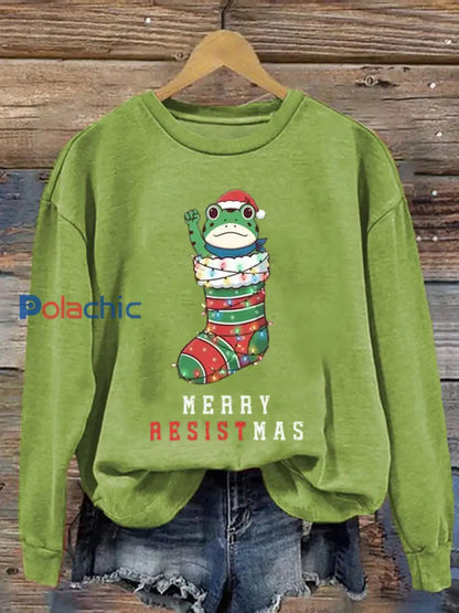 Sweat-shirt Merry Resistmas pour femmes vert clair / S