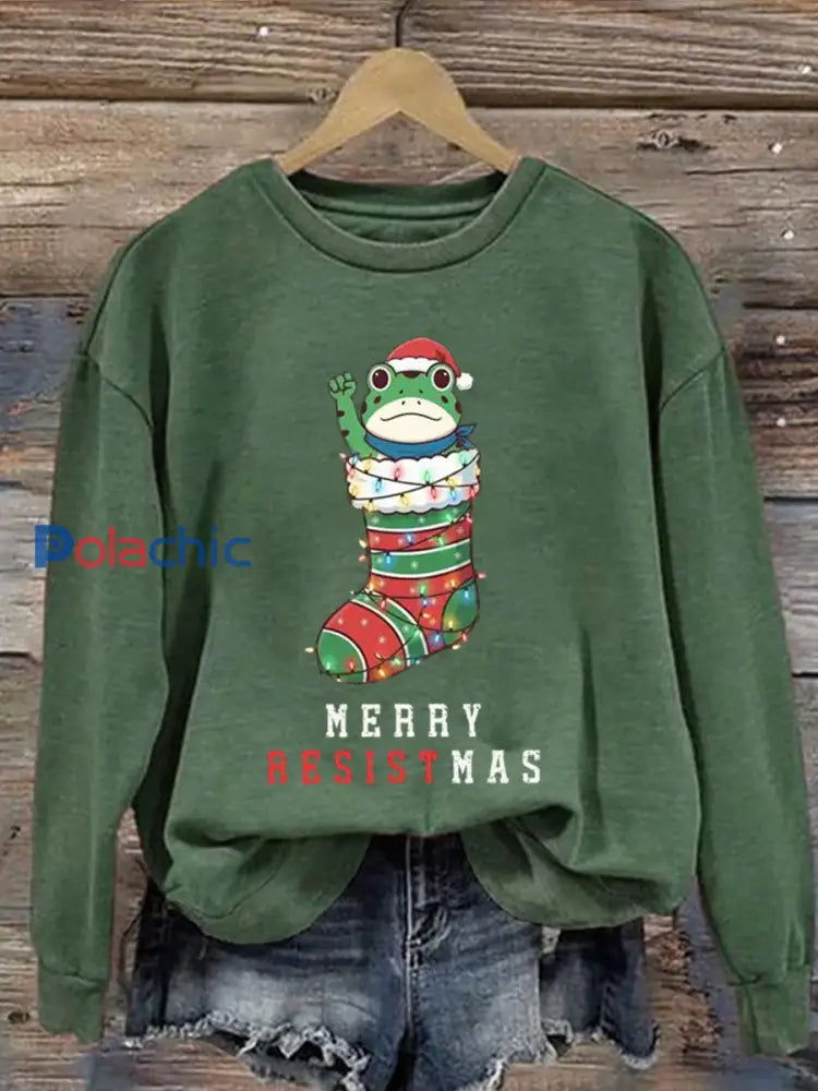 Sweat-shirt Merry Resistmas pour femmes vert / S