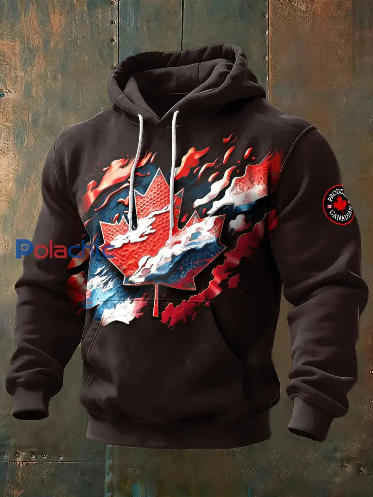Sweat-shirt noir imprimé Canadian Creative Design pour hommes Rouge-Brun / S