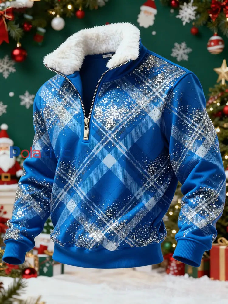 Sweat-shirt rétro imprimé de Noël pour hommes Bleu / S