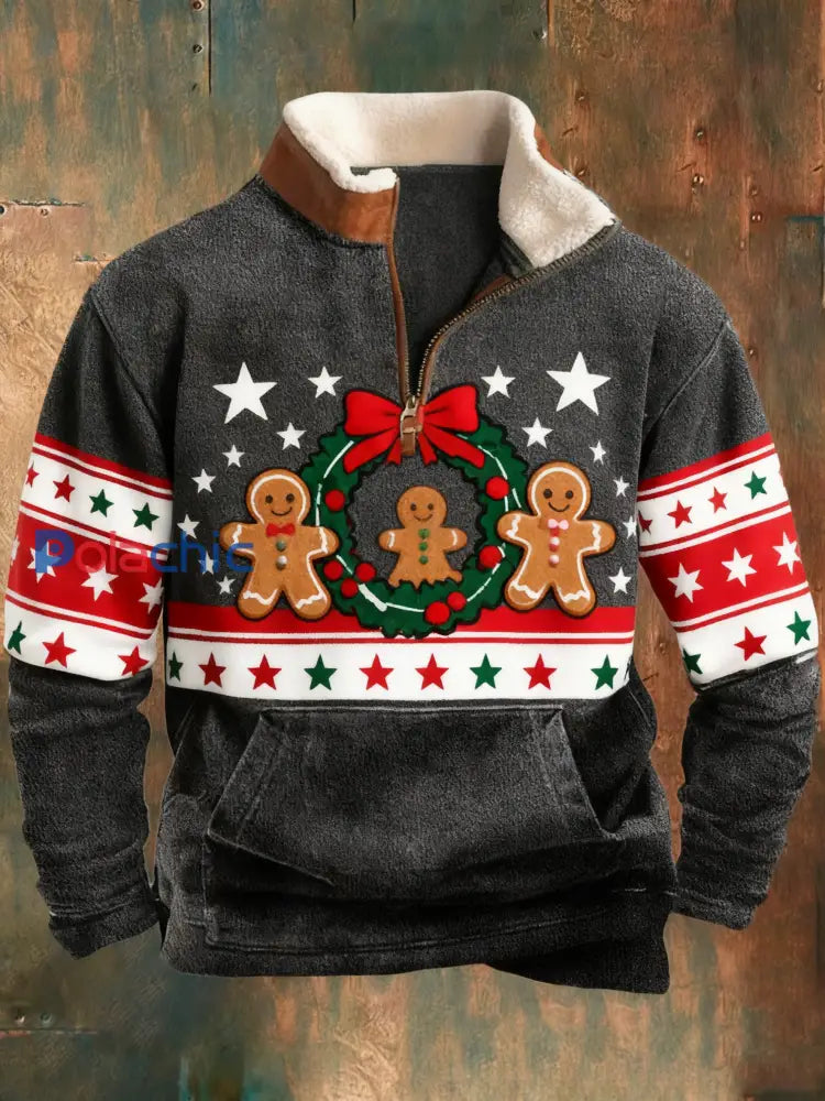 Sweat-shirt rétro imprimé de Noël pour hommes comme image / S