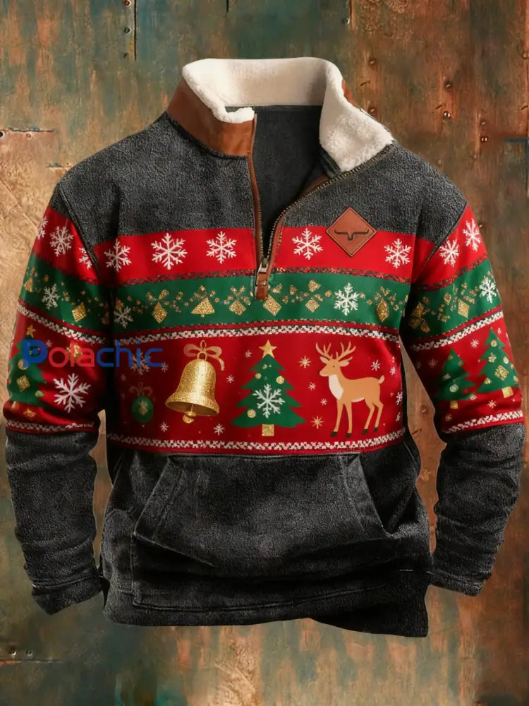 Sweat-shirt rétro imprimé de Noël pour hommes comme image / S