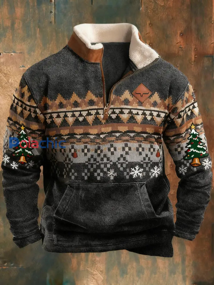 Sweat-shirt rétro imprimé de Noël pour hommes comme image / S