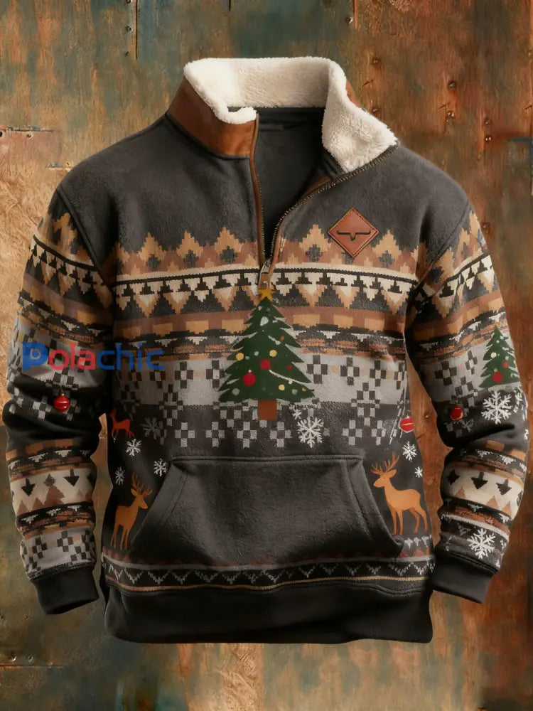 Sweat-shirt rétro imprimé de Noël pour hommes comme image / S