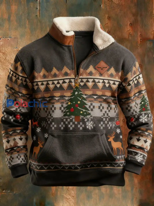 Sweat-shirt rétro imprimé de Noël pour hommes comme image / S