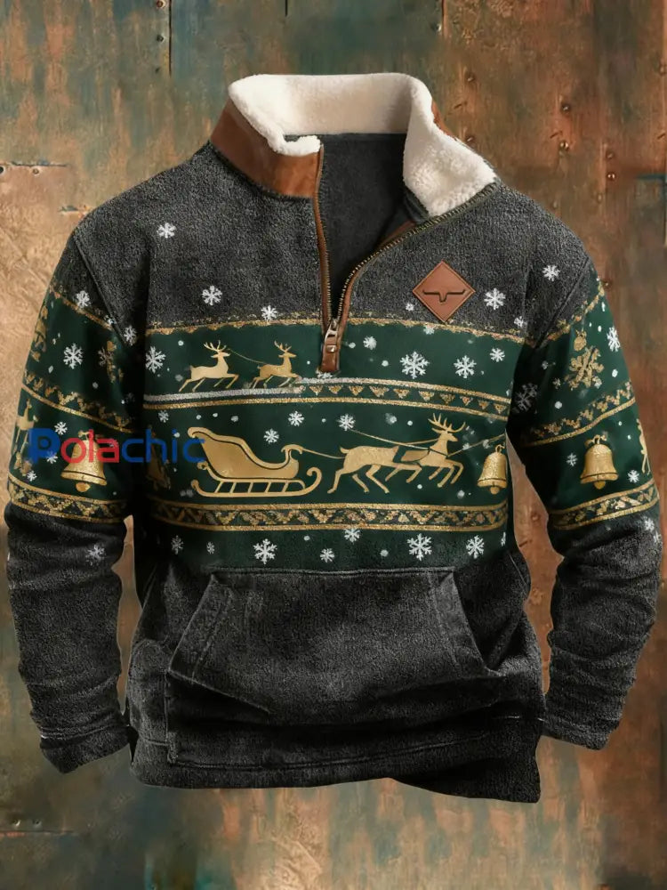 Sweat-shirt rétro imprimé de Noël pour hommes comme image / S