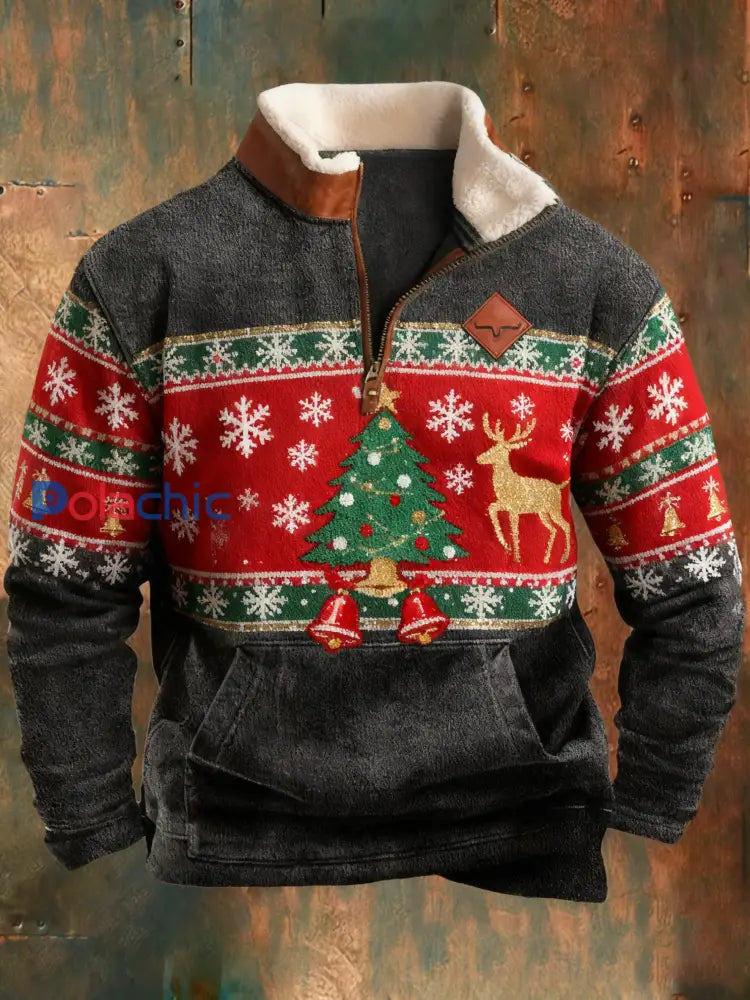 Sweat-shirt rétro imprimé de Noël pour hommes comme image / S