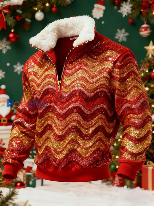 Sweat-shirt rétro imprimé de Noël pour hommes Rouge / S