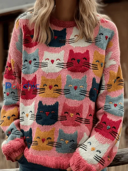 Sweat shirt Tête de Chat Mignon Femme Rose / S