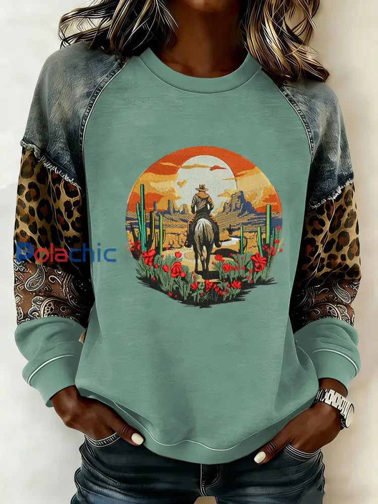 Sweat-shirt western à manches raglan pour femme comme image / S