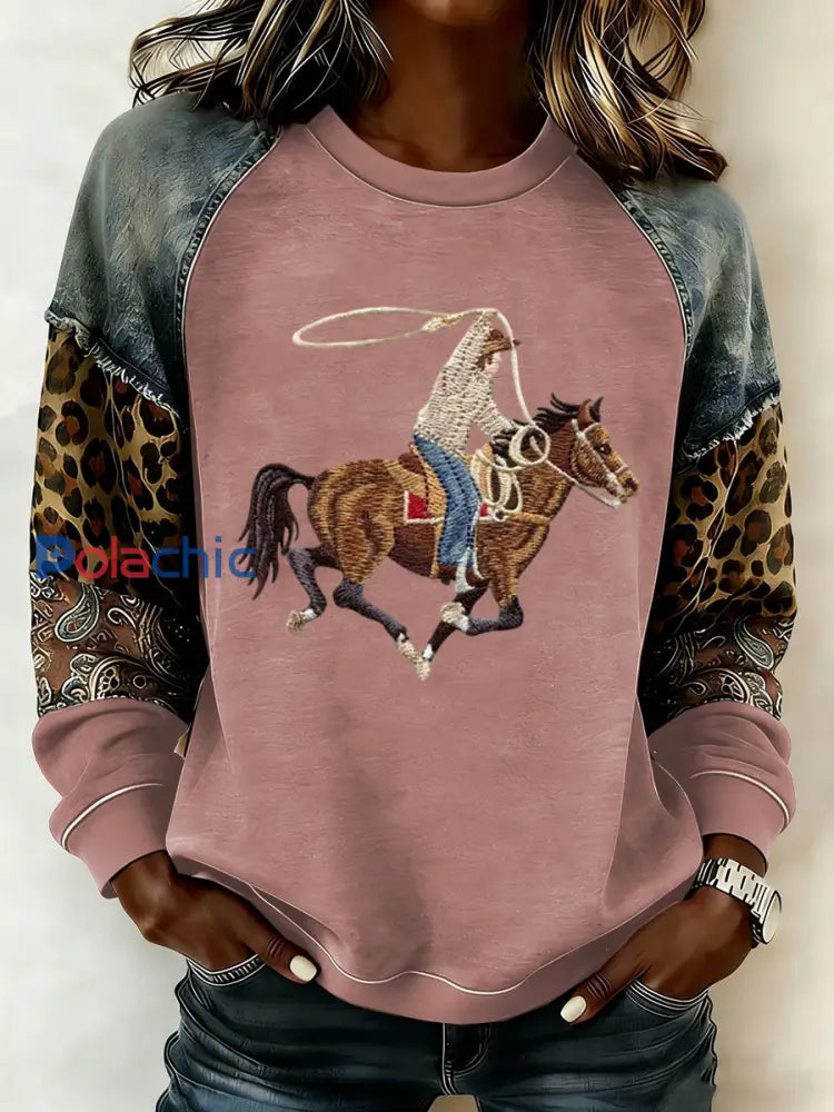 Sweat-shirt western à manches raglan pour femme comme image / S