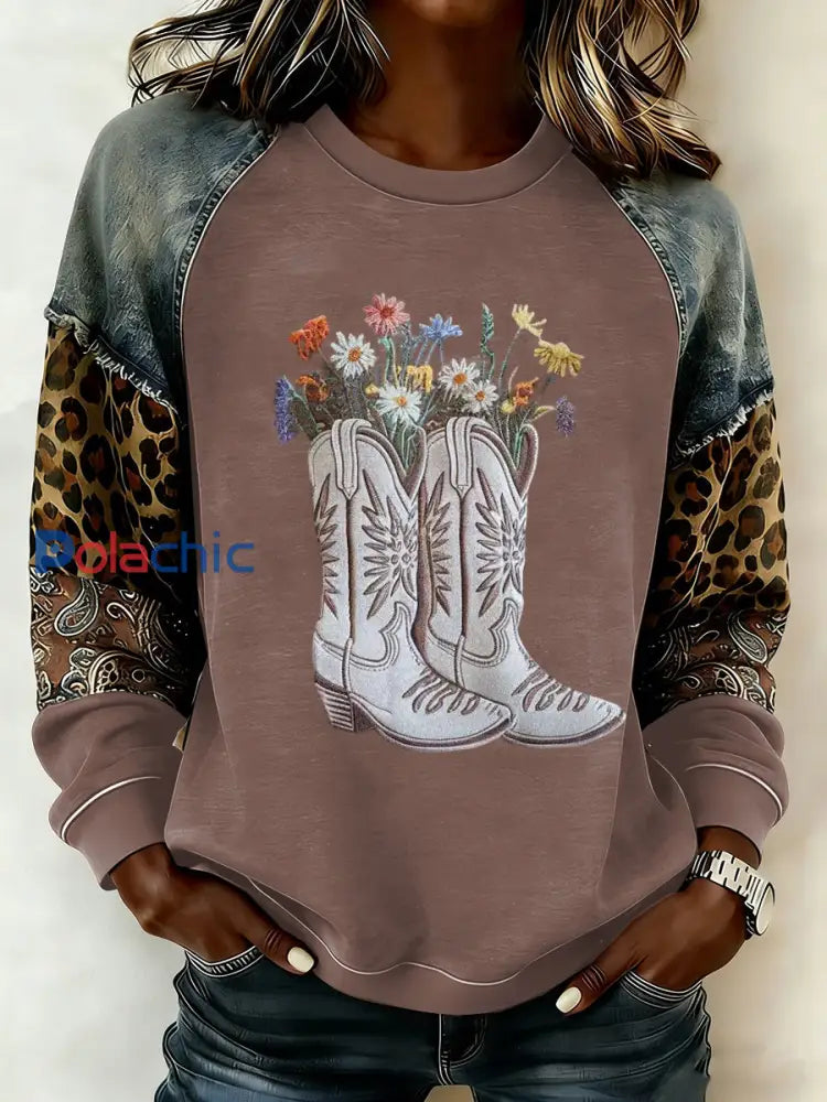Sweat-shirt western à manches raglan pour femme comme image / S
