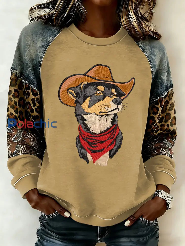 Sweat-shirt western à manches raglan pour femme comme image / S