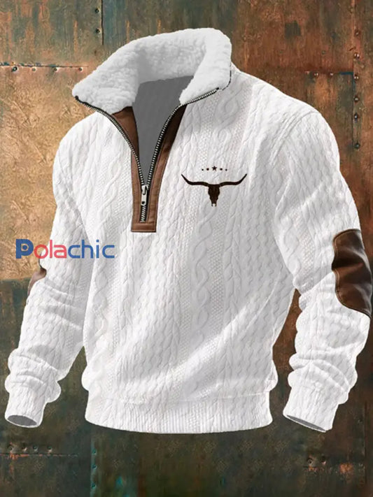 Sweat-shirt Western Plush Collar Homme Blanc / S