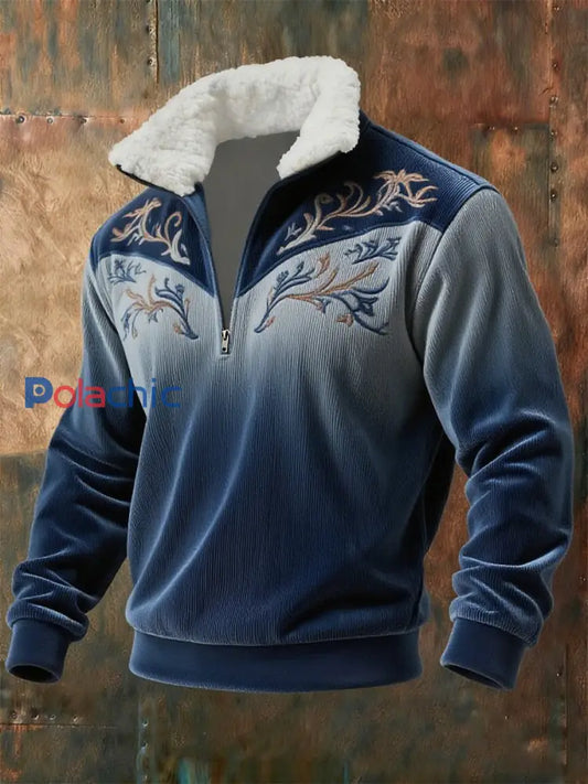 Sweat-shirt Western Plush Collar Homme Bleu / S
