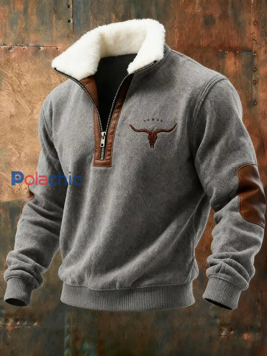 Sweat-shirt Western Plush Collar Homme Gris / S