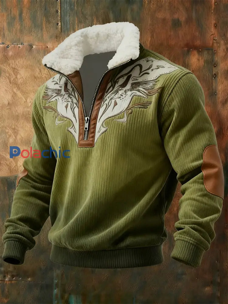 Sweat-shirt Western Plush Collar Homme Vert / S