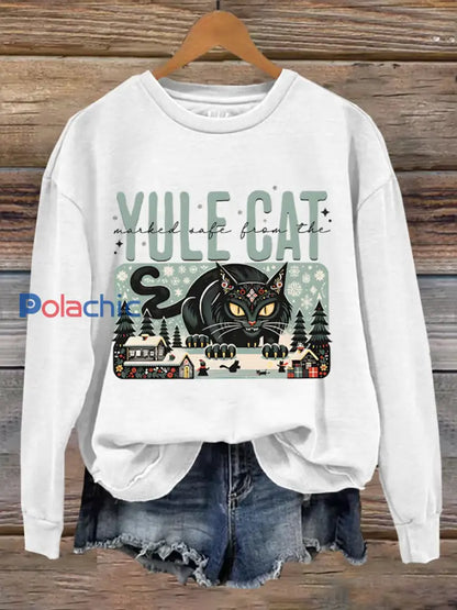 Sweat-shirt Yule Cat en polyester pour femme Blanc / S
