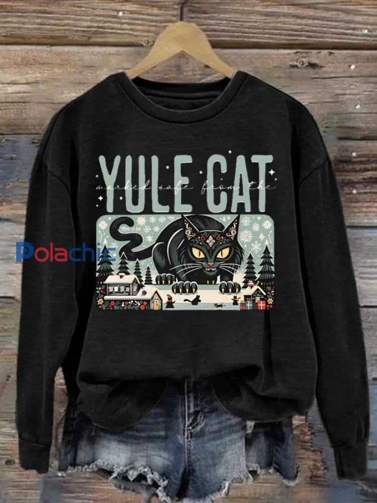 Sweat-shirt Yule Cat en polyester pour femme Noir / S