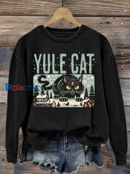 Sweat-shirt Yule Cat en polyester pour femme Noir / S