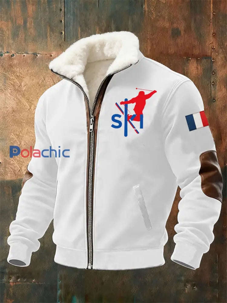 Sweat-shirt zippé à col en peluche pour homme Blanc / S