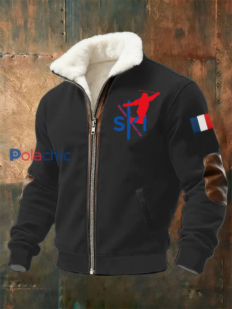 Sweat-shirt zippé à col en peluche pour homme Noir / S