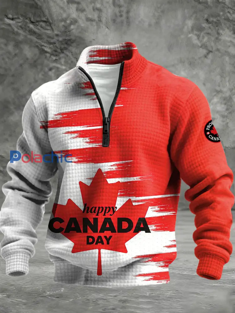 Sweat-shirt zippé à imprimé drapeau canadien pour hommes Multicolore / S
