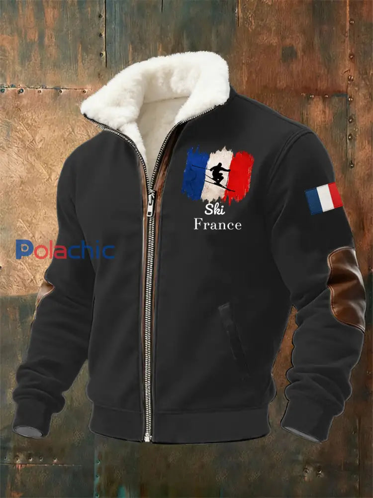 Sweat zippé France Ski en peluche pour homme Noir / S