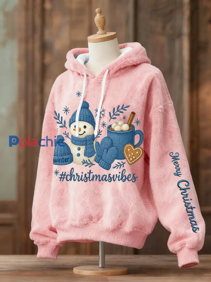 Sweats à capuche en molleton bonhomme de neige de Noël pour femmes Rose / S