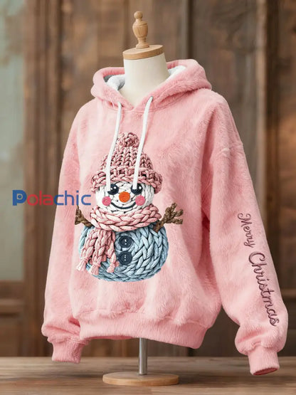 Sweats à capuche en molleton bonhomme de neige de Noël pour femmes Rose / S