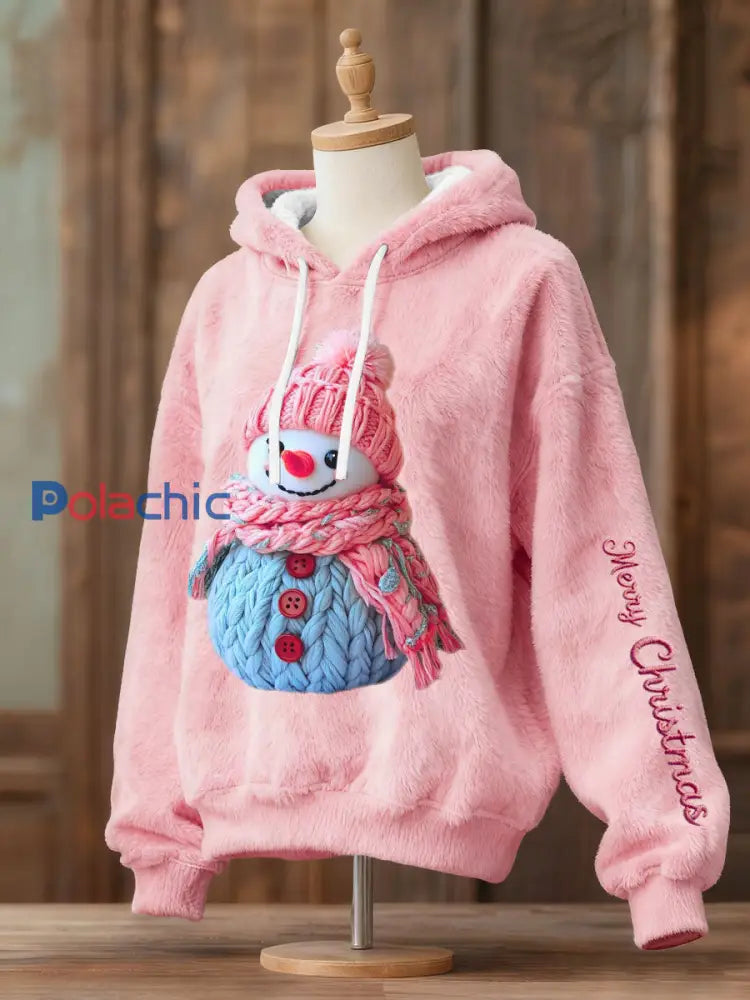 Sweats à capuche en molleton bonhomme de neige de Noël pour femmes Rose / S