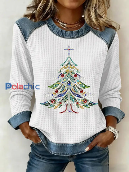Sweatshirt à imprimé gaufré de Noël pour femmes Blanc / S