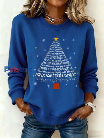 Sweatshirt Arbre de Noël Imprimé FDT Femme Bleu / S