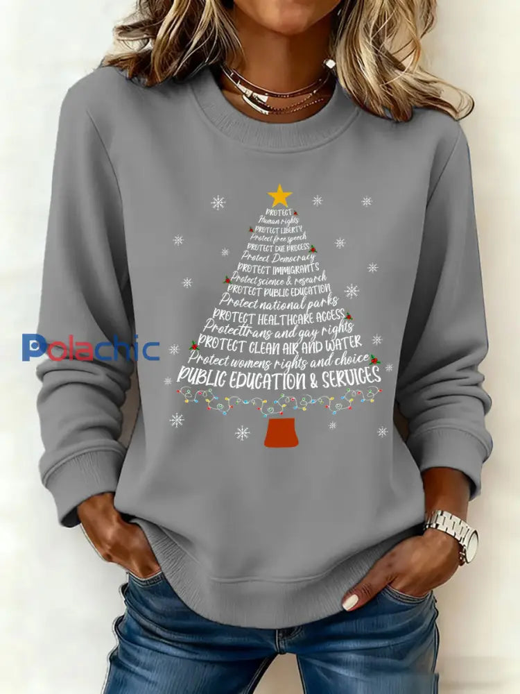 Sweatshirt Arbre de Noël Imprimé FDT Femme Gris / S
