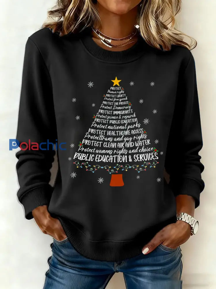 Sweatshirt Arbre de Noël Imprimé FDT Femme Noir / S