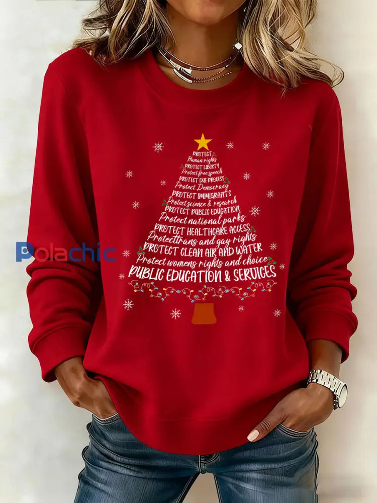 Sweatshirt Arbre de Noël Imprimé FDT Femme Rouge / S