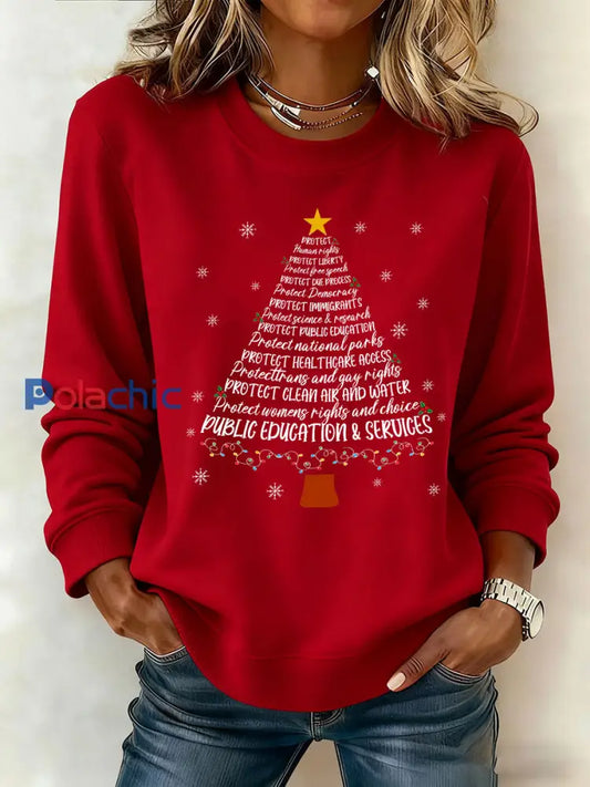 Sweatshirt Arbre de Noël Imprimé FDT Femme Rouge / S