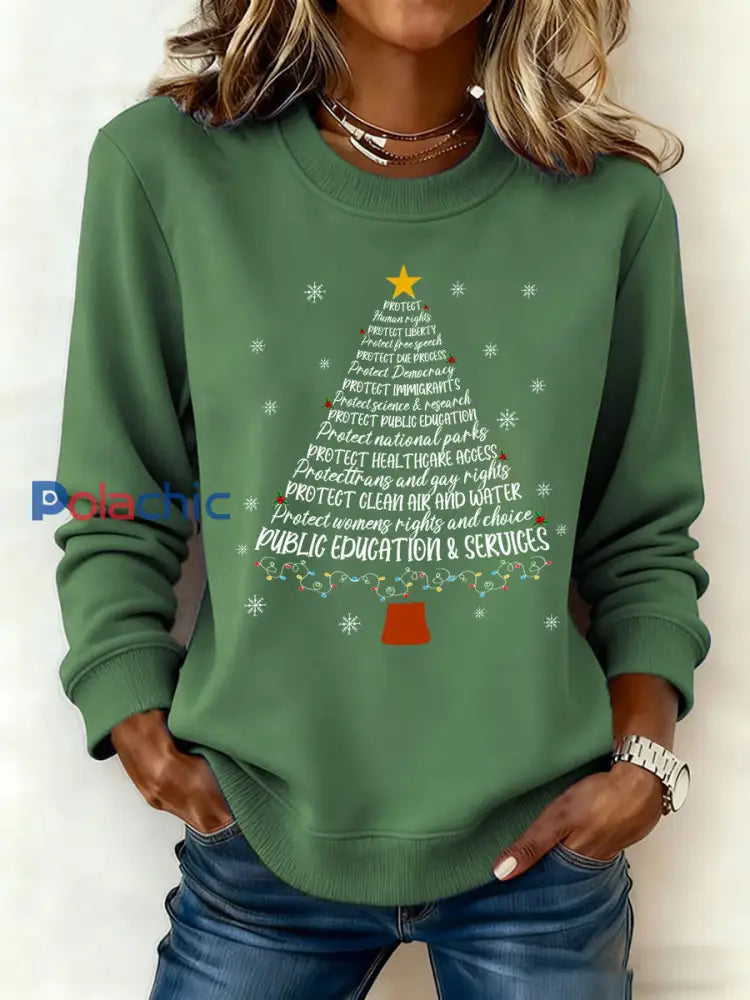 Sweatshirt Arbre de Noël Imprimé FDT Femme Vert / S