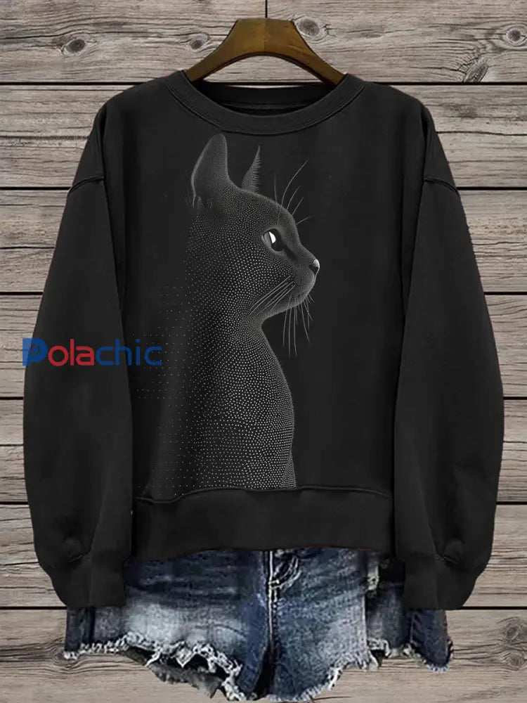 Sweatshirt Cat Regular Femme Noir / S