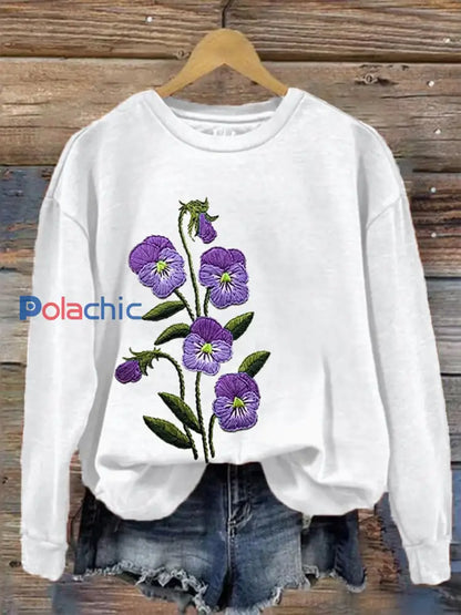 Sweatshirt de soutien de sensibilisation d’Alzheimer de fleur pourpre des femmes Blanc / S