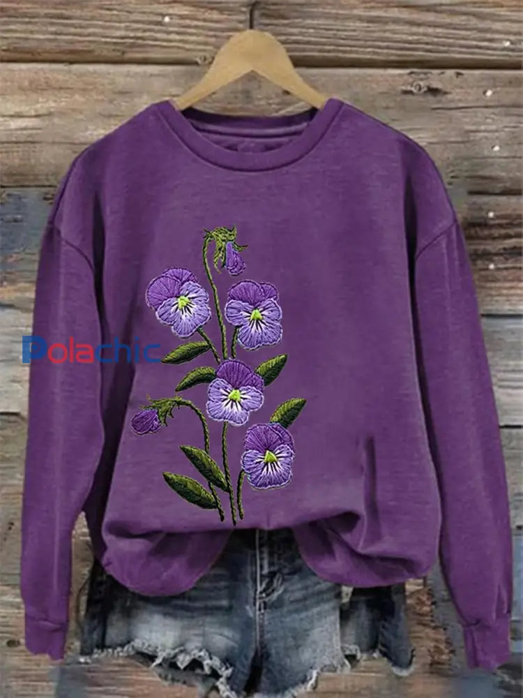 Sweatshirt de soutien de sensibilisation d’Alzheimer de fleur pourpre des femmes Violet / S