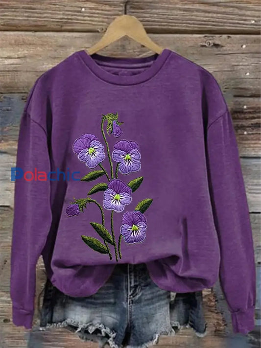 Sweatshirt de soutien de sensibilisation d’Alzheimer de fleur pourpre des femmes Violet / S