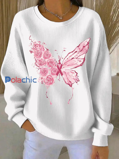 Sweatshirt Décontracté Femme Rose Imprimé Cancer Du Sein Blanc / S