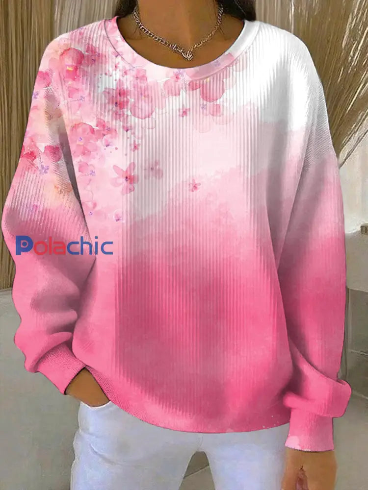 Sweatshirt Décontracté Femme Rose Imprimé Cancer Du Sein comme image / S