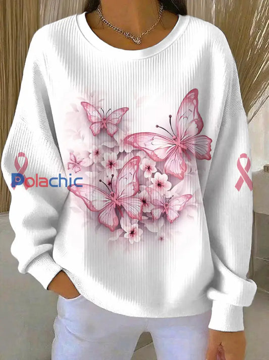 Sweatshirt Décontracté Femme Rose Imprimé Cancer Du Sein comme image / S