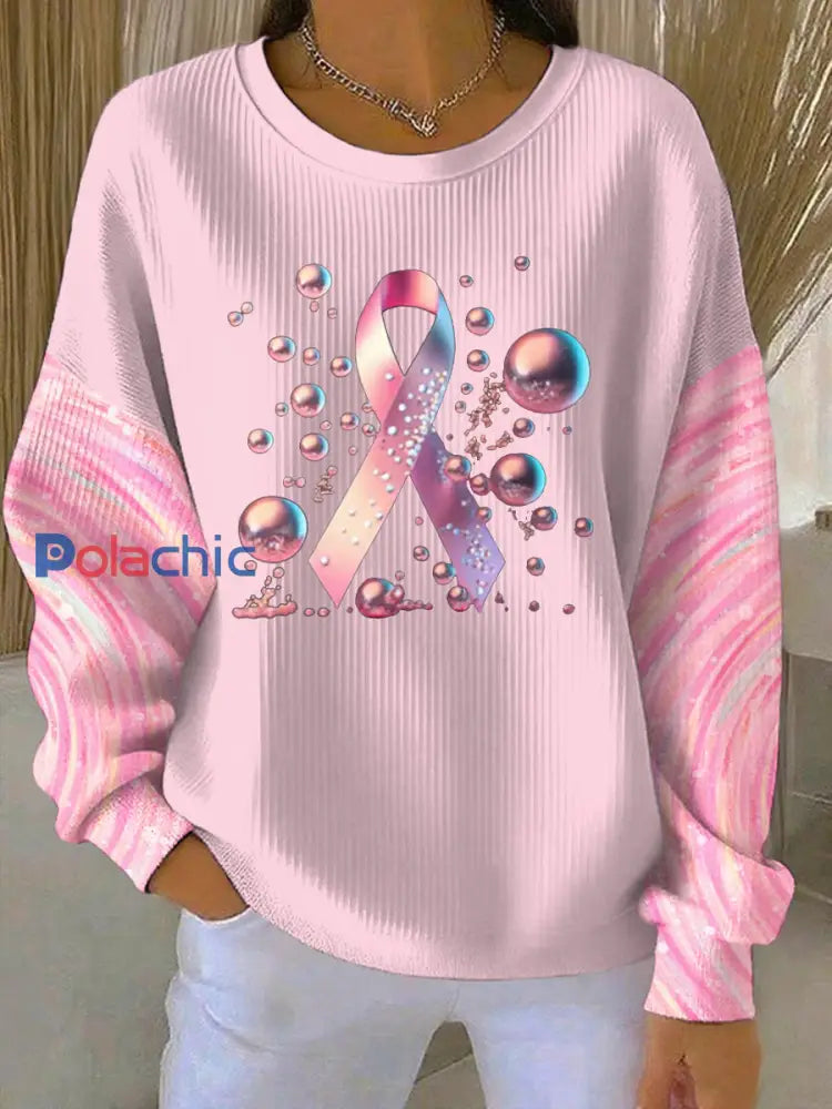 Sweatshirt Décontracté Femme Rose Imprimé Cancer Du Sein comme image / S