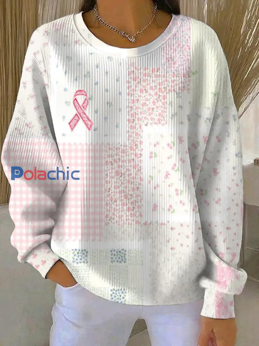 Sweatshirt Décontracté Femme Rose Imprimé Cancer Du Sein comme image / S