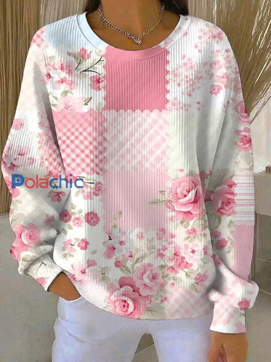 Sweatshirt Décontracté Femme Rose Imprimé Cancer Du Sein comme image / S