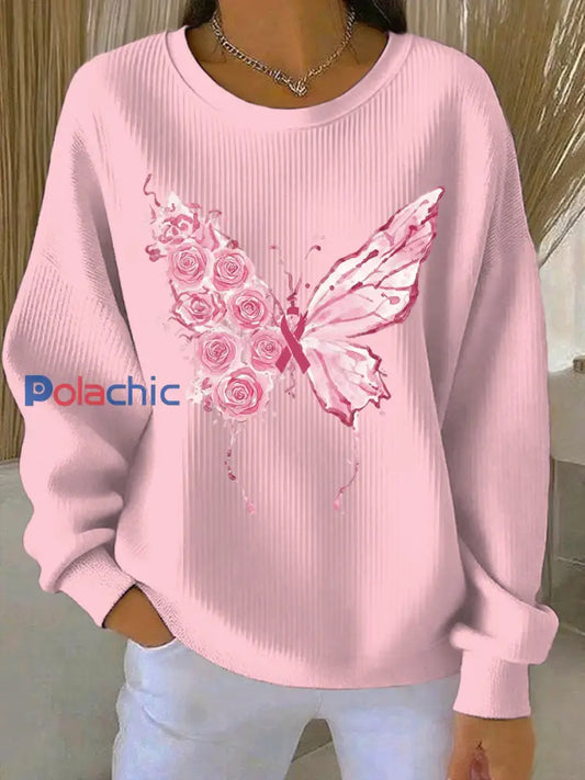 Sweatshirt Décontracté Femme Rose Imprimé Cancer Du Sein Rose / S